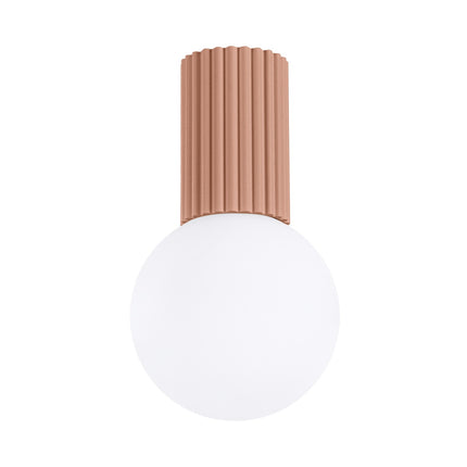 Plafonnier Halo moka IP44, cylindre nervuré en aluminium et globe en verre opalin, vue 1