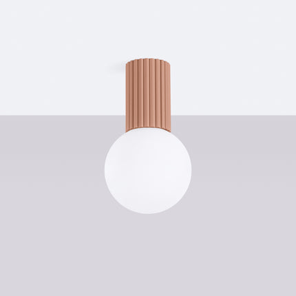 Plafonnier Halo moka IP44, cylindre nervuré en aluminium et globe en verre opalin, vue 2