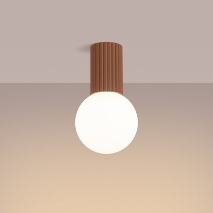 Plafonnier Halo moka IP44, cylindre nervuré en aluminium et globe en verre opalin, vue 3