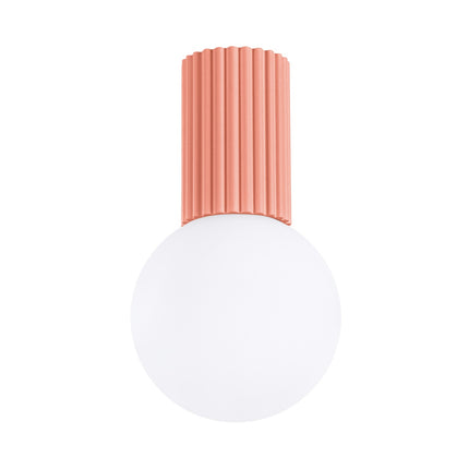 Plafonnier Halo pêche IP44, cylindre nervuré en aluminium et globe en verre opalin, vue 1