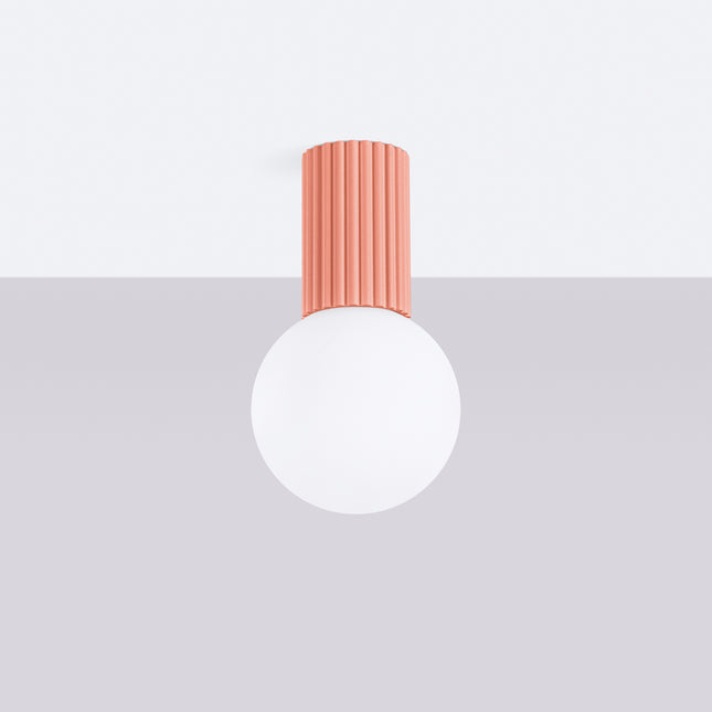 Plafonnier Halo pêche IP44, cylindre nervuré en aluminium et globe en verre opalin, vue 2