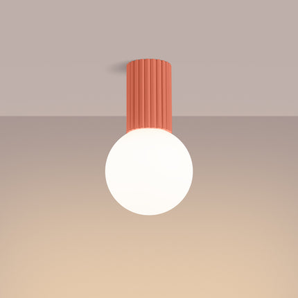 Plafonnier Halo pêche IP44, cylindre nervuré en aluminium et globe en verre opalin, vue 3