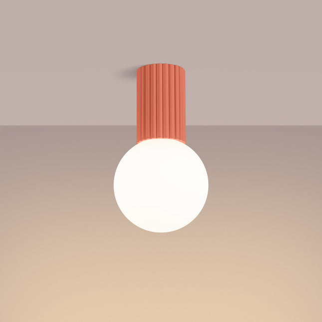 Plafonnier Halo pêche IP44, cylindre nervuré en aluminium et globe en verre opalin, vue 3