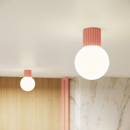 Plafonnier Halo pêche IP44, cylindre nervuré en aluminium et globe en verre opalin, vue 11