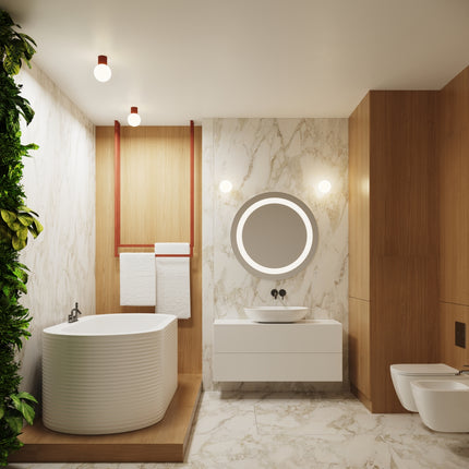 Plafonnier Halo rouge ocre IP44, cylindre nervuré en aluminium et globe en verre opalin, vue 13