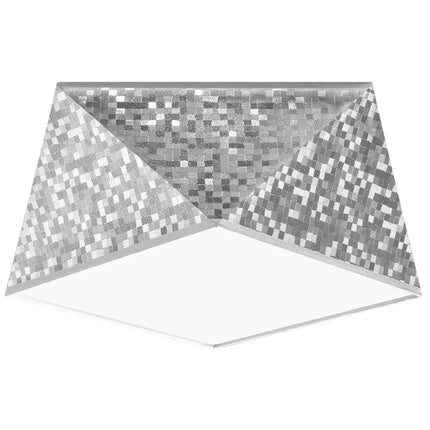 Plafonnier géométrique Hexa argenté à facettes couvertes de mosaïque scintillante sur fond clair