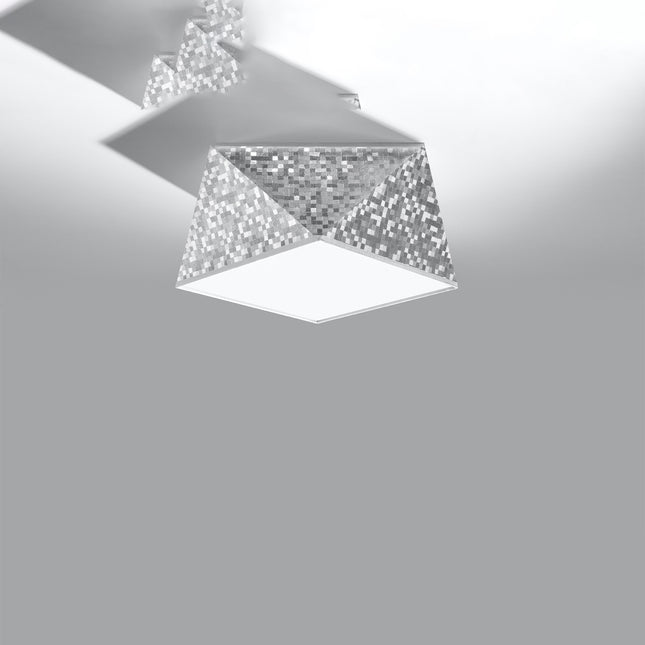 Plafonnier géométrique Hexa argenté à motif mosaïque brillant monté au plafond, panneau carré diffusant