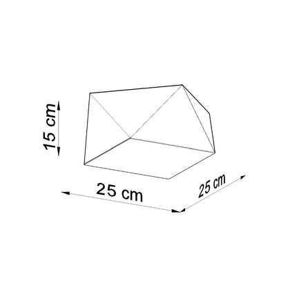 Schéma coté du plafonnier Hexa 25 : 25 x 25 cm de large et 15 cm de hauteur