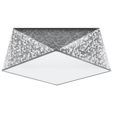 Plafón geométrico Hexa plateado facetado cubiertos de mosaico brillante sobre fondo claro