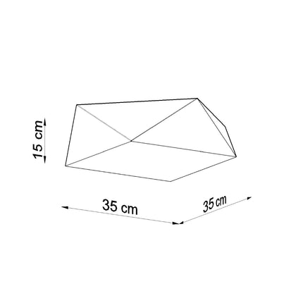 Esquema acotado del plafón Hexa 35: 35 x 35 cm de ancho y 15 cm de altura