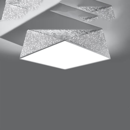 Plafonnier géométrique Hexa argenté à motif mosaïque brillant monté au plafond, large panneau carré diffusant