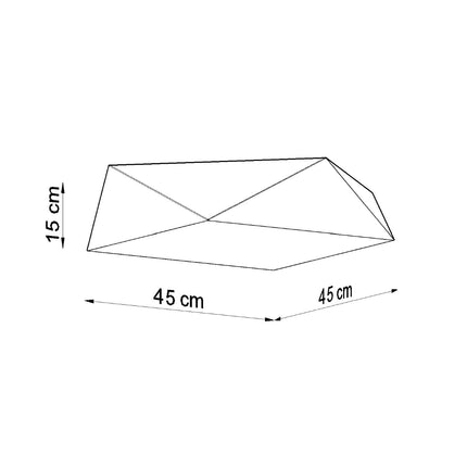 Schéma coté du plafonnier Hexa 45 : 45 x 45 cm de large et 15 cm de hauteur
