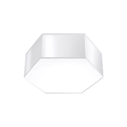Plafonnier Hexagonal Pure 11 blanc, vue packshot sur fond clair, hexagone en PVC blanc.