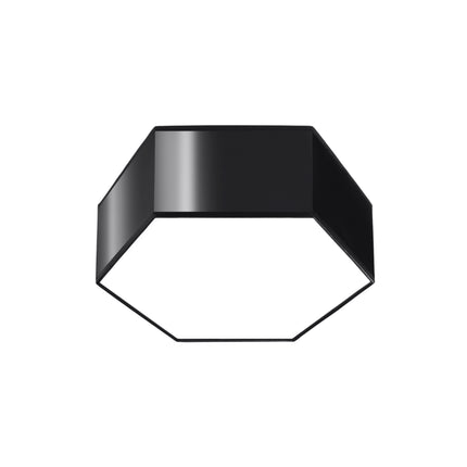 Plafonnier Hexagonal Pure 11 noir, vue packshot sur fond clair, hexagone en PVC noir.