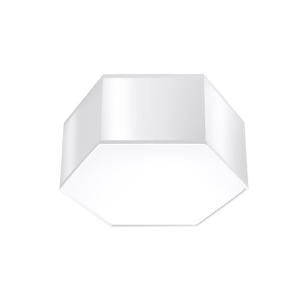 Plafonnier Hexagonal Pure 13 blanc, vue packshot sur fond clair, hexagone en PVC blanc.
