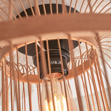 Detail of the black metal E27 socket of the Hokkaido ceiling light surrounded by bamboo slats