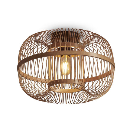 Hokkaido ceiling light in braided natural bamboo, overall view in product shot on white background