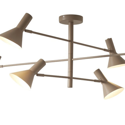 Plafonnier Izmir 3 bras en fer sable, vue packshot avec ses six spots orientables