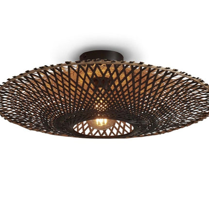 Packshot du plafonnier Kalimantan en bambou tressé noir et naturel, 60 cm de diamètre