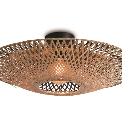 Packshot du plafonnier Kalimantan en bambou tressé noir et naturel, diamètre 44 cm