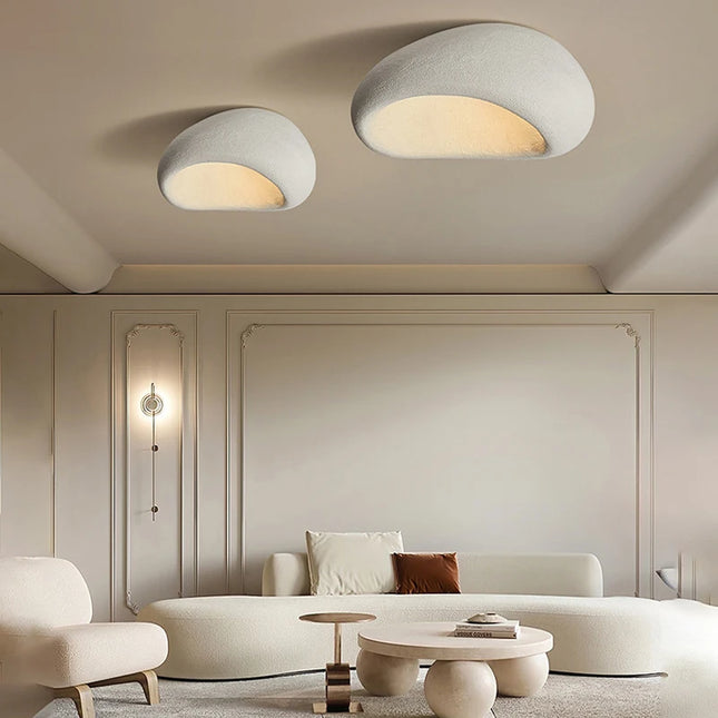 Plafonnier LED japonais blanc avec design minimaliste, idéal pour un éclairage élégant et apaisant.