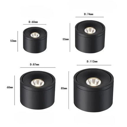 Plafonnier LED surface disponible en 6, 7,4 et 8,7 cm de diamètre