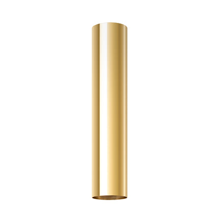 Plafonnier Long Cylindre en acier finition or poli sur fond blanc
