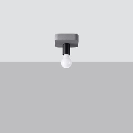 Plafonnier Modulo Industriel en béton gris 1 tête, douille noire E27, packshot studio sur fond clair