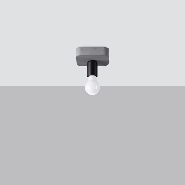 Plafonnier Modulo Industriel en béton gris 1 tête, douille noire E27, packshot studio sur fond clair
