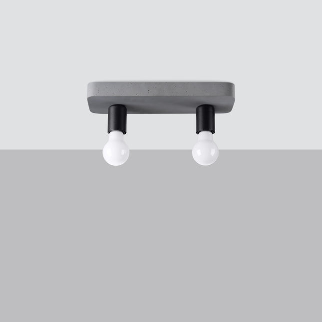 Plafonnier Modulo Industriel en béton gris 2 têtes, douille noire E27, packshot studio sur fond clair