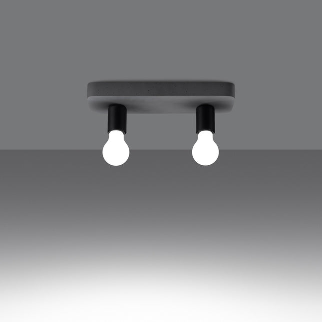 Plafonnier Modulo Industriel en béton gris 2 têtes, vue packshot sur fond gris dégradé