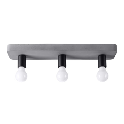 Plafonnier Modulo Industriel en béton gris 3 têtes, vue de face sur fond blanc