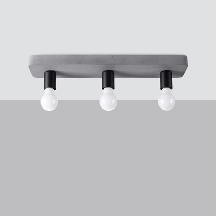 Plafonnier Modulo Industriel en béton gris 3 têtes, douille noire E27, packshot studio sur fond clair