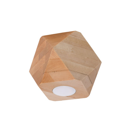 Plafonnier Multi-Facettes 1 spot en bois naturel, forme géométrique facettée, vue packshot fond blanc