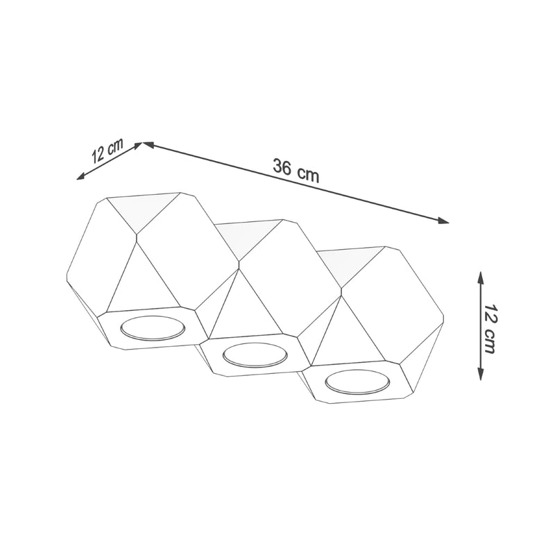 Dimensions [EXP] Plafonnier Multi-Facettes 3 spots en bois naturel massif