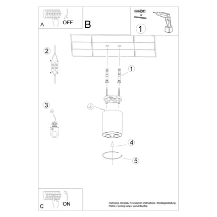 Plafonnier multi-spot noir LED en situation, fixé sur un plafond clair, contraste graphique