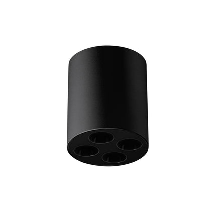 Vue générale du plafonnier multi-spot noir en aluminium, silhouette cylindrique compacte