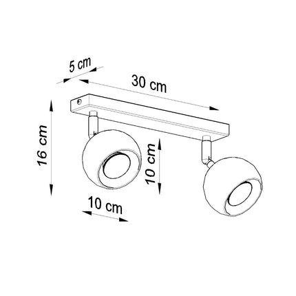 Schéma des dimensions du plafonnier oculaire 2 spots orientables blanc
