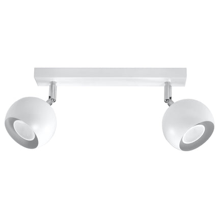 Plafonnier oculaire 2 spots orientables blanc en acier, vue de face sur fond neutre