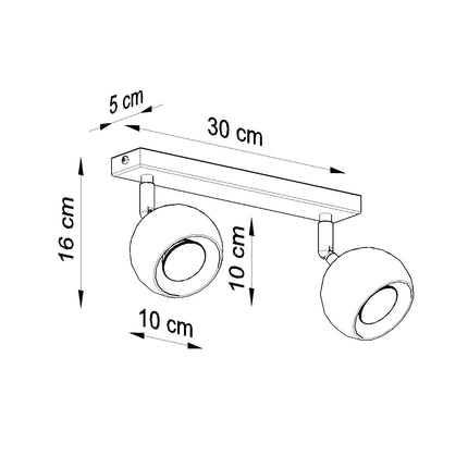 Schéma des dimensions du plafonnier oculaire 2 spots orientables noir