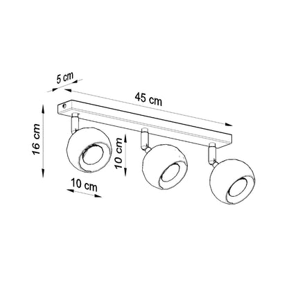 Schéma des dimensions du plafonnier oculaire 3 spots orientables noir
