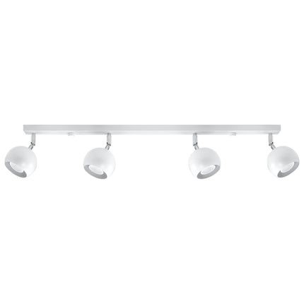 Plafonnier oculaire 4 spots orientables barre blanc en acier, vue de face sur fond neutre