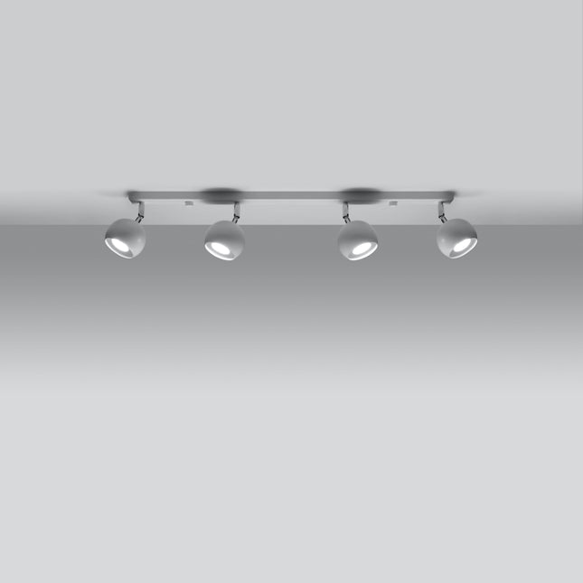 Plafonnier oculaire 4 spots orientables barre blanc installé dans une pièce lumineuse