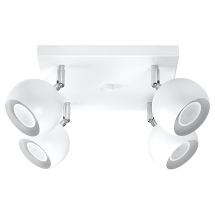 Plafonnier oculaire 4 spots orientables carré blanc en acier, vue de face sur fond neutre