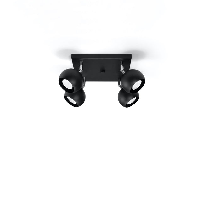 Plafonnier oculaire 4 spots orientables carré noir posé dans un intérieur contemporain