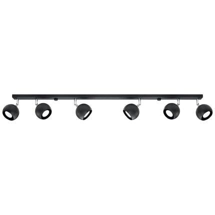 Plafonnier oculaire 6 spots orientables noir en acier, vue de face sur fond neutre