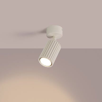 Plafonnier Oslo 1 Spot Orientable en Aluminium Cannelé Beige, lumière allumée