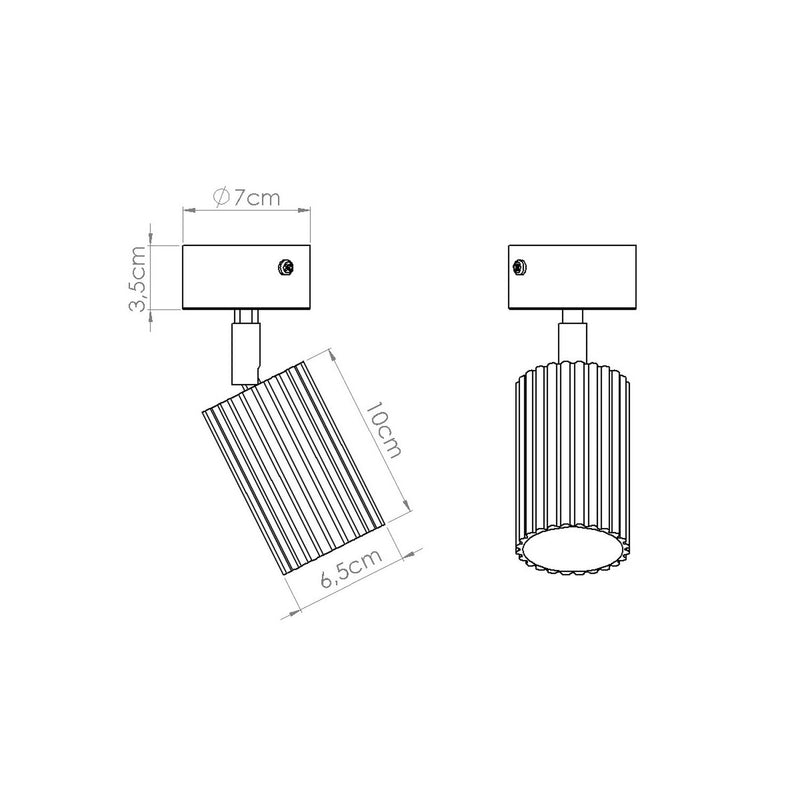 Dimensions Plafonnier Oslo 1 Spot Orientable en Aluminium Cannelé Bordeaux