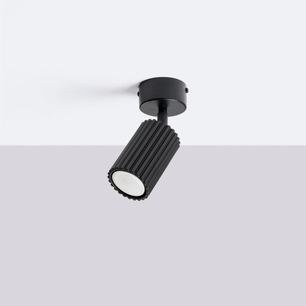 Plafonnier Oslo 1 Spot Orientable en Aluminium Cannelé Noire, vue en situation