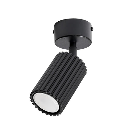 Plafonnier Oslo 1 Spot Orientable en Aluminium Cannelé Noire, packshot sur fond blanc